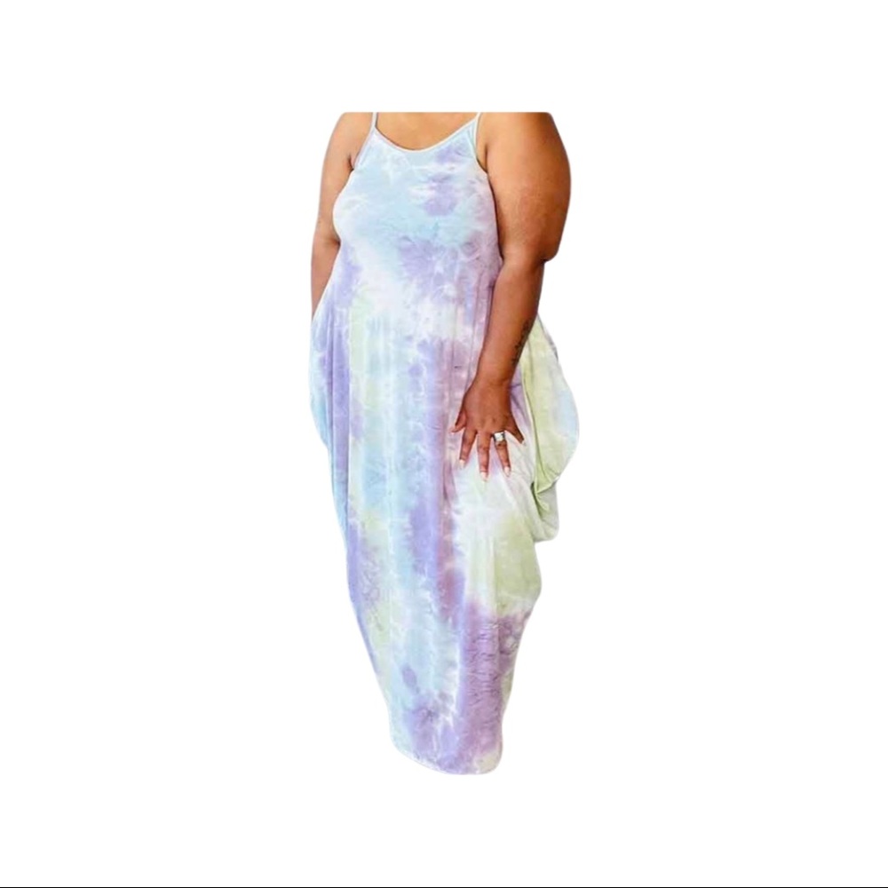 Women's Plus Size  Tie Dye Maxi Dresses - Mauve Multi